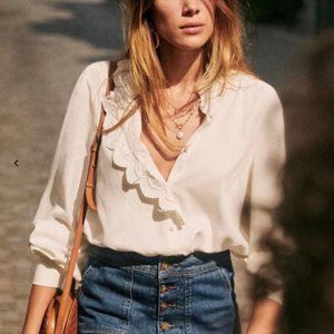 Sezane Chloe 100% Silk Button Down Shirt, size 4 (36)